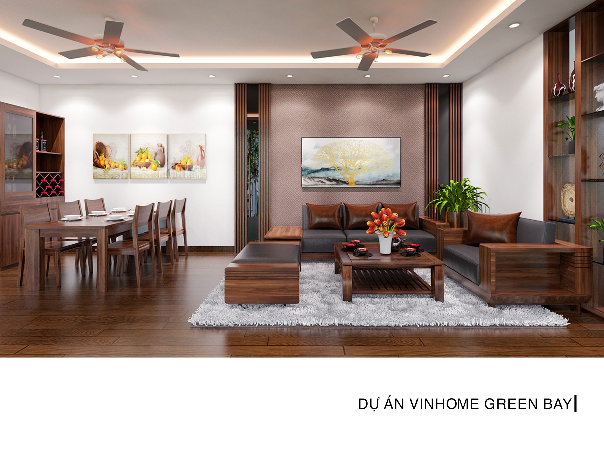 thiết kế nội thất phòng khách Vinhome Green Bay
