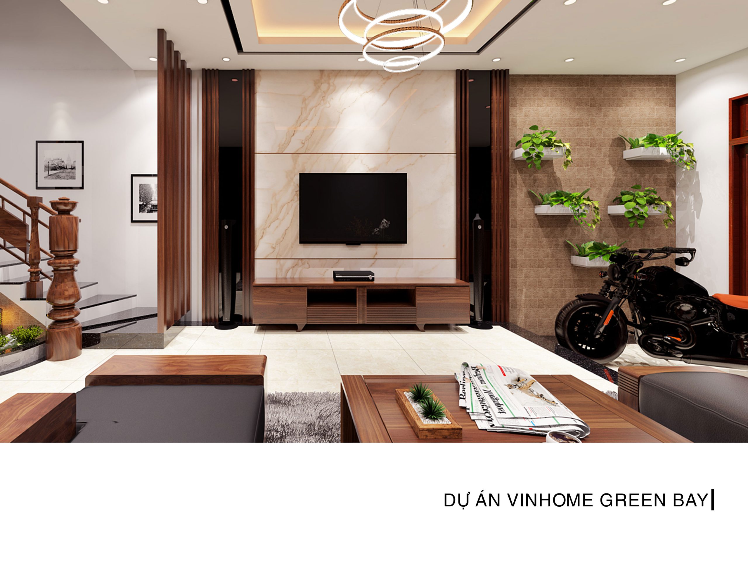 thiết kế nội thất phòng khách Vinhome Green Bay
